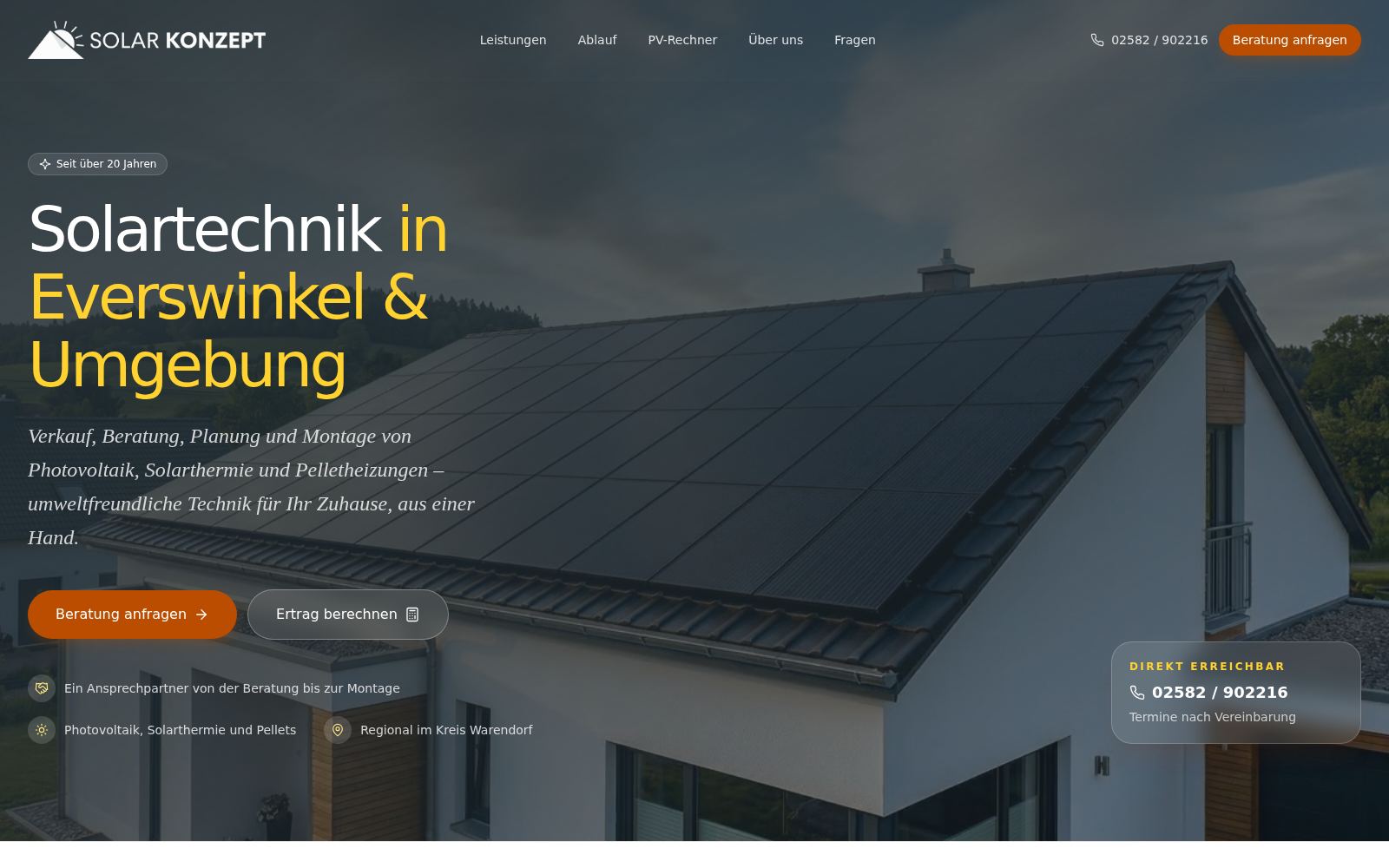 Startseite des Solar-Konzept-Mockups mit Ertragsrechner